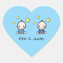Twin Boys, Own Text, Blue, Custom Twin Babies  Hart Sticker