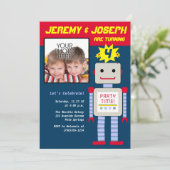 Twin Boys, Robot Birthday Kaart (Staand voorkant)