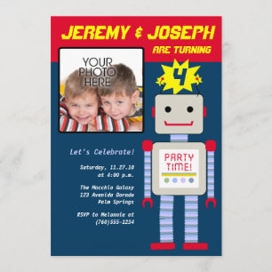 Twin Boys, Robot Birthday Kaart