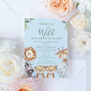 Twin Boys Safari Two Little Wild Ones Baby shower Kaart