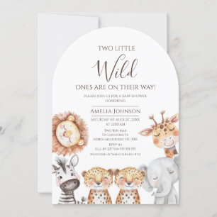 Twin Boys Safari Two Little Wild Ones Baby shower Kaart