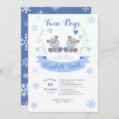 Twin Boys Schattige beer winterbabyshower Kaart (Voorkant / Achterkant)