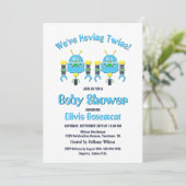 Twin Boys Schattige Robots Baby shower Kaart (Staand voorkant)
