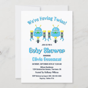 Twin Boys Schattige Robots Baby shower Kaart