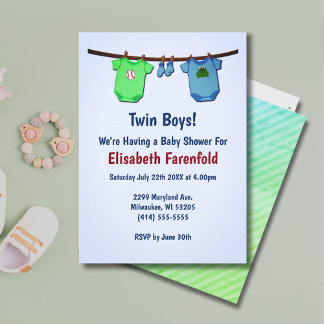 Twin Boys Sluiten Lijn Blauw & Groen Baby shower Kaart