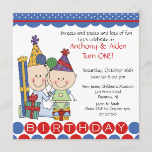 Twin Boys Stick Figuur Twins Birthday Invitation Kaart