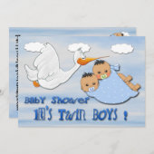 Twin Boys - Stork Baby Shower Invitations (Devant / Derrière)