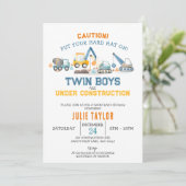 Twin Boys under Construction, Digger Baby Shower Kaart (Staand voorkant)