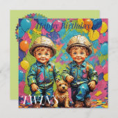 TWIN BOYS ~ Verjaardag Kaart ~ Bouwers ~ (Voorkant / Achterkant)