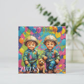 TWIN BOYS ~ Verjaardag Kaart ~ Bouwers ~ (Staand voorkant)