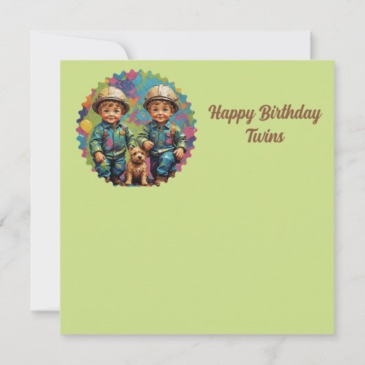 TWIN BOYS ~ Verjaardag Kaart ~ Bouwers ~ (Achterkant)