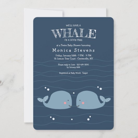 Twin Boys Whales Baby shower Invitation (Devant)