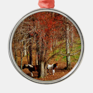 Twin Brown and White Horses Metalen Ornament