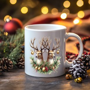 Twin Buck Deer Versierd met Ornamenten Koffiemok