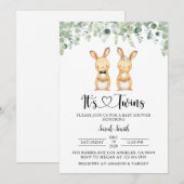 Twin Bunnies Baby Douche Uitnodigingen (Voorkant / Achterkant)