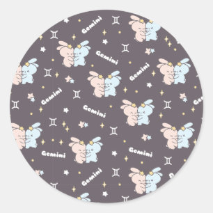 Twin Bunnies Embrace - Tweelingen Zodiac Constella Ronde Sticker