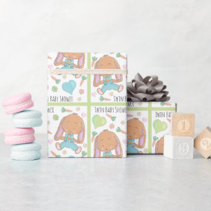Twin Bunnies Spring Baby shower Wrapping Paper Cadeaupapier