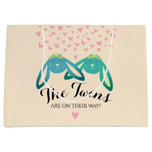 Twin Bunny Lovely Baby shower Light Yellow Party Groot Cadeauzakje