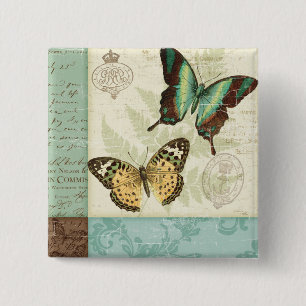 Twin Butterflies Vierkante Button 5,1 Cm