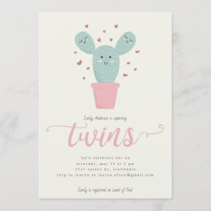 Twin Cacti   Uitnodiging uit Baby shower met tweel