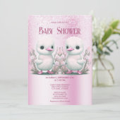 Twin Canards Rose Floral Baby shower Invitation (Debout devant)