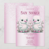 Twin Canards Rose Floral Baby shower Invitation (Devant / Derrière)
