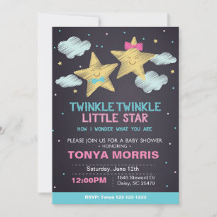 Twin Chalkboard Little Star Baby shower Invite Kaart