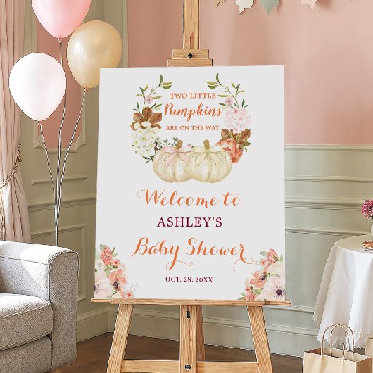 Twin Citrouille Floral Cute Baby shower Affiche de