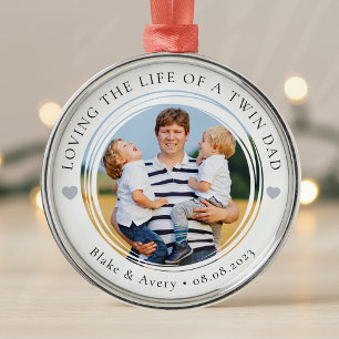 Twin Dad Foto Keepsake Hearts Metalen Ornament