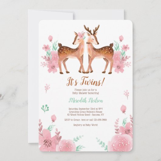 Twin Deer Baby shower Invitation Kaart (Voorkant)