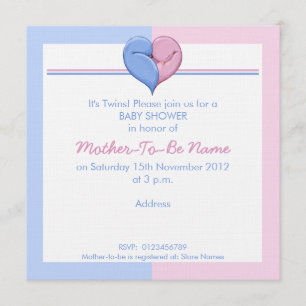 Twin Doves Heart Baby shower Invitation Kaart