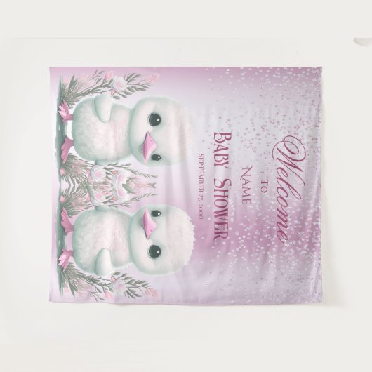 Twin Ducks Roze Bloemen Achtergrond Wandkleed (Voorkant (horizontaal))