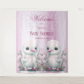 Twin Ducks Roze Bloemen Achtergrond Wandkleed (Voorkant)