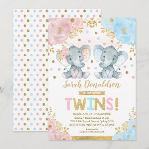 Twin Elephant Baby shower Boy & Girl Twins Kaart