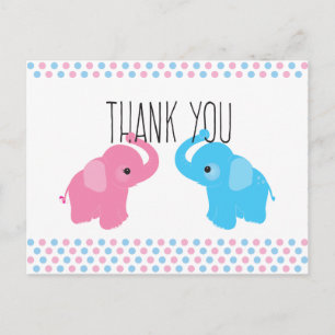 Twin Elephant Baby shower Hartelijk dank Briefkaart