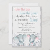 Twin Elephant Baby shower Invitation Kaart (Voorkant)