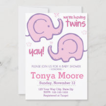 Twin Elephant Baby shower Invitation (meisjes)