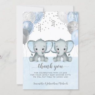 Twin Elephant Boy Balloons Waterverf Baby shower Bedankkaart