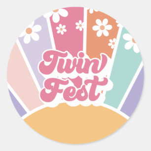 Twin Fest Retro Zonneschijn Regenboog Madeliefje Ronde Sticker