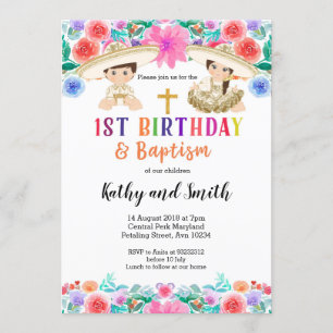 Twin Fiesta Anniversaire et Baptême Invitation