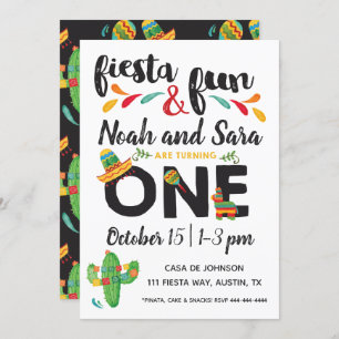 Twin Fiesta First Birthday Invitation Kaart