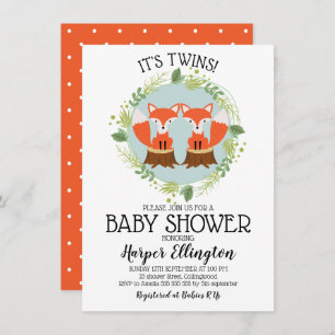 Twin Fox Baby shower Invitation Kaart