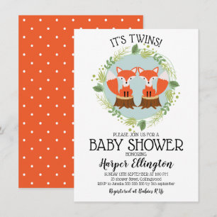 Twin Fox Baby shower uitnodiging