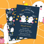 Twin Ghosts Halloween Baby shower Blue Invitation