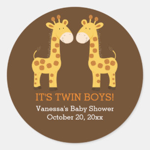 Twin Giraffe Twins Round Favor Sticker