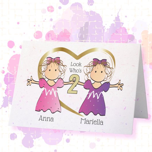 Twin Girl 2e Carte d'anniversaire adorable