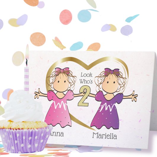 Twin Girl 2e Carte d'anniversaire adorable