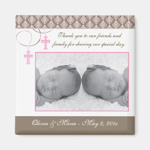 Twin Girl Baptism/Christening Favor - Foto Magnet Magneet