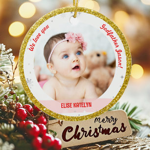 Twin Girl Boy Foto Godfather First KerstBaby Keramisch Ornament