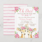 Twin Girl Deer Baby Shower Invitations (Devant / Derrière)